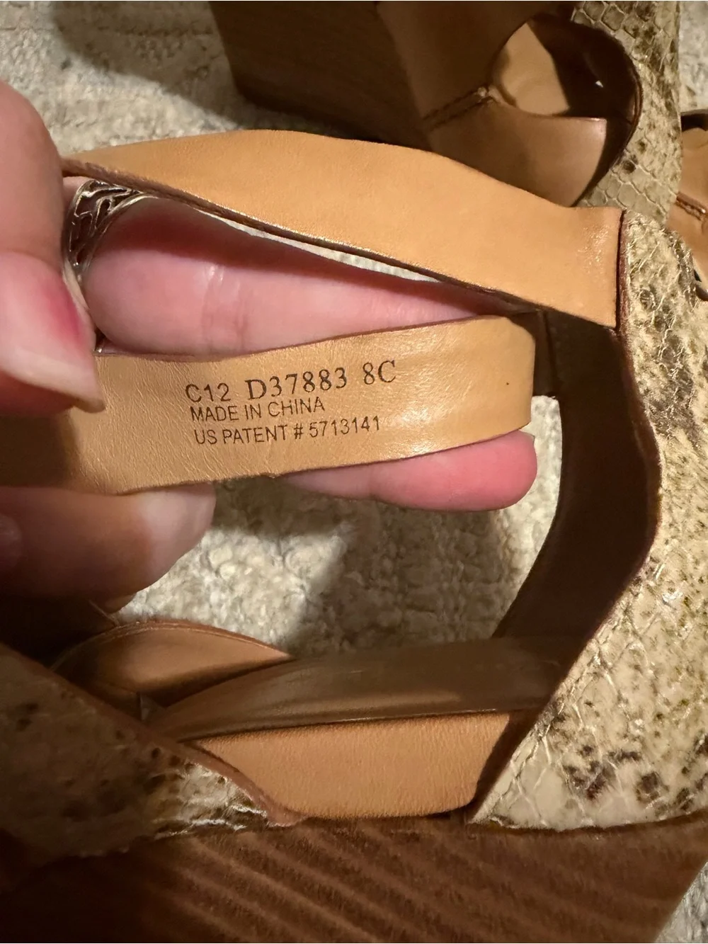 Cole Haan Tan Wedge Sandals with Snake-Print Straps